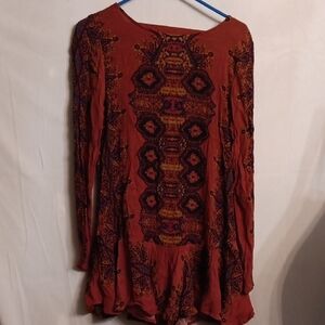 Free People Red and Purple Patterned Top Size S
